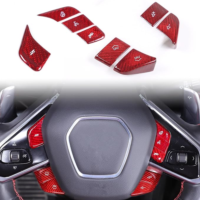 for Corvette C8 8PCS Dry Carbon Fiber Central Control Steering Voice Volume Button Cover kit for 2020-2025 Corvette C8 Center Steering Control Button Trim Cover with Heated Button Interior Sticker