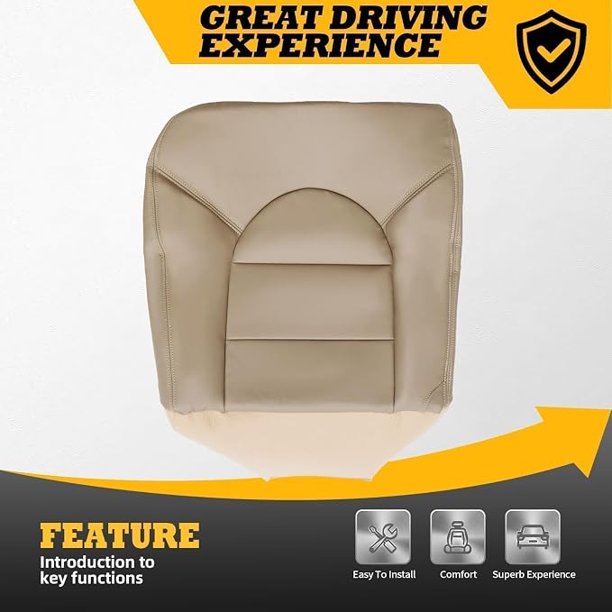 Seat Covers Compatible with F Series 250 350 450 550 1999 2000 | Tan leather bottom and top lean back seat covers compatible with F series 250 350 450 550 1999 2000 driver passenger side