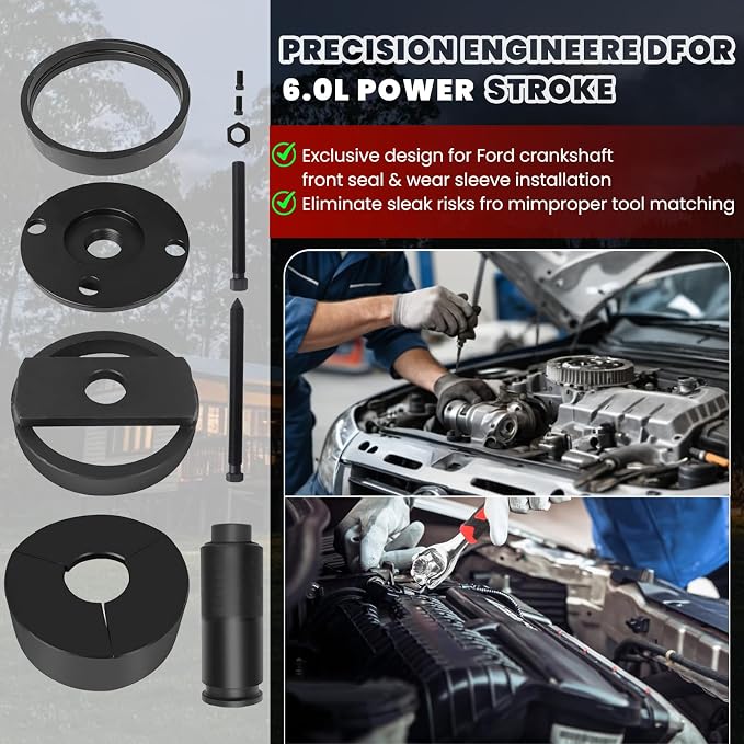 7835 Rear Main Seal Tool Kit for 1998-2003 Ford 7.3L Diesel Engines, 3/4 and 1 Ton Trucks Heavy Duty Crankshaft Seal Installer Set Compatible with F-250 F-350 E-350