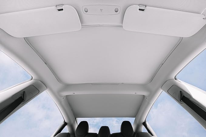 VION Tesla Model 3 Roof Sunshade (2026-2024 Model 3 Highland) – Full Blackout (No Light Transmission), Cooler Cabin, Dual-Layer Fabric with Graphene-Enhanced UV Coating, No Sagging – Gray