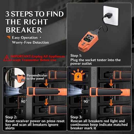 Circuit Breaker Finder with LCD Display, GFCI Outlet Tester, Rechargeable Electrical Circuit Tracer Tool with NCV Test and Flashlight for Electrical System and Installation Applications