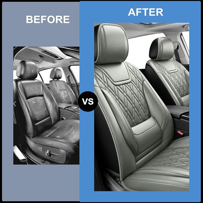 Car Seat Covers Compatible with Ford Taurus 2002-2019 - Full Set 5 Seats Luxury Leather All-Weather Seat Cushions & Protectors, Waterproof & Breathable, Airbag Compatible (Gray)