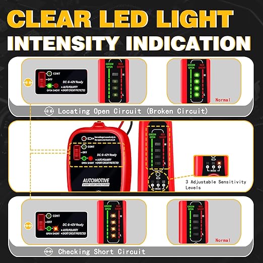 AWBLIN Automotive Test Light 3-72V DC Digital Light Tester with Voltmeter,Wire Tracer Automotive Electrical Open & Short Finder Circuit Tester Wire Breaker Finder Fault Probe Cable Tracker Electrical