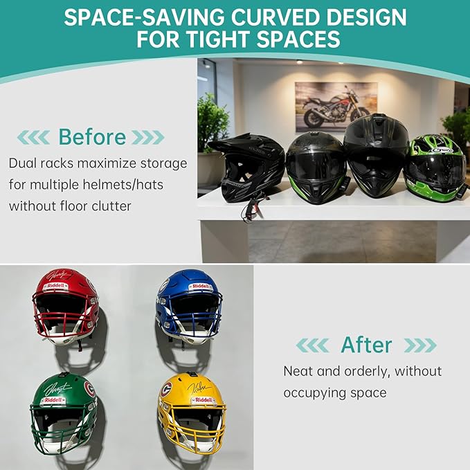 2 Pcs Wall Mounted Helmet Rack Storage Display Rack Hanger, Motorcycle Helmet Holder for Equestrian/Baseball/Iron Man/Scout Trooper/HockeyHelmet（No Helmet）