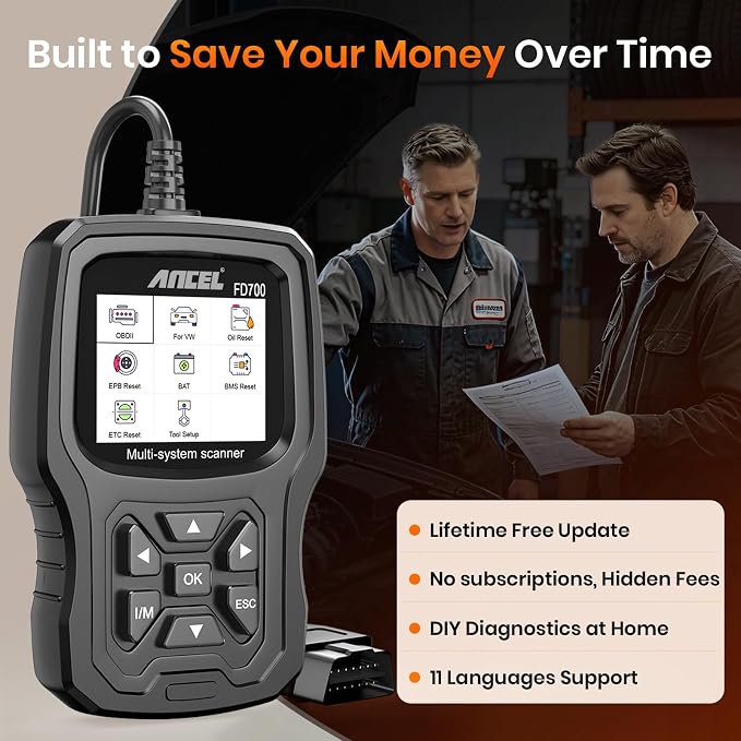 ANCEL FD700 Ford Lincoln Mercury OBD2 Scanner, Full System Automotive Car Code Reader with All Functions, Including Battery Registration ABS SRS SAS BMS Oil Reset TPMS Engine IQA EPB Regen