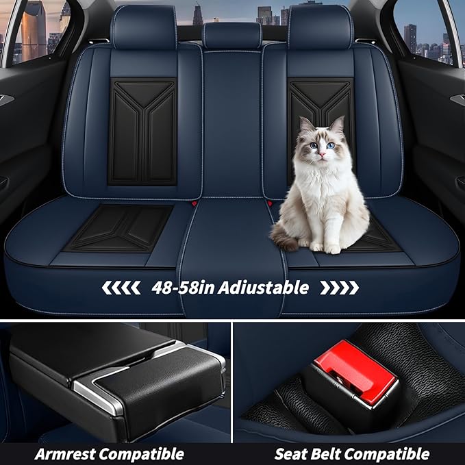 Arazi Fit for 98% of Mazda Seat Covers, 360° Full Wrap Original Seat Cover, Waterproof Nappa Leather Seat Covers with Big Space Storage Pocket Seat Protector（5 Seats Standard, Black&Blue）