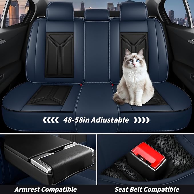 Arazi Fit for 90% of Mercedes-Benz Seat Covers, 360° Full Wrap Original Seat Cover, Waterproof Nappa Leather Seat Covers with Big Space Storage Pocket Seat Protector（5 Seats Standard, Black&Blue）