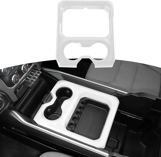 RT-TCZ for RAM Center Console Cup Holder Storage Box Trim Cover White for Dodge RAM 2018-Present White Interior Accessories