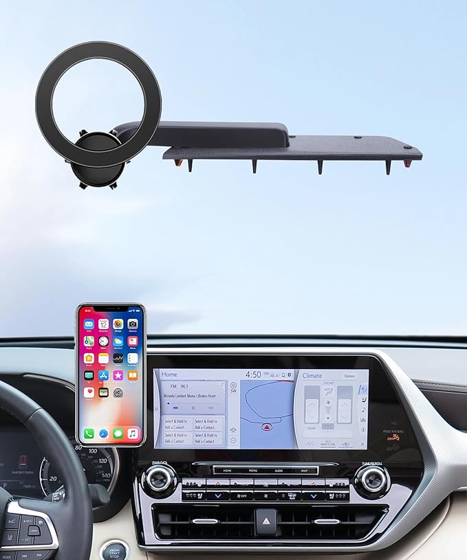 Car Phone Holder for Toyota Highlander 2020-2026 Accessories 8/12.3-Inch Screen Fixed Clip, 360° Rotation Phone Mount Compatible with MagSafe,Dashboard Original-Size Replacement Model