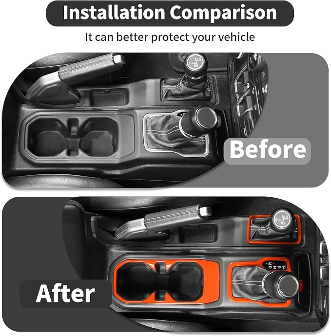 6PCS Interior Trim Kit Fit for 2018-2024 Jeep Wrangler JL JLU & Jeep Gladiator JT,Center Console Rear Outlet Window Switch 4W Drive Gear Shift Cup Holder Trim Cover(Orange)