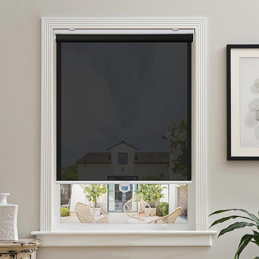 AOSKY Cordless Roller Shades for Windows Light Filtering Shades with 5% Openness Solar Screen Semi Sheer Roller Blinds UV Protection for Office and Home. Easy to Install 47" W x 72" H (Black)