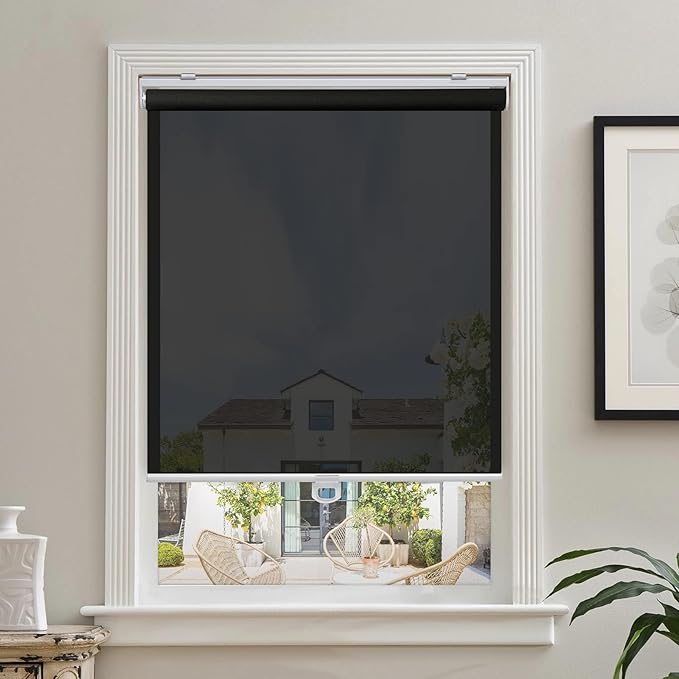 AOSKY Cordless Roller Shades for Windows Light Filtering Shades with 5% Openness Solar Screen Semi Sheer Roller Blinds UV Protection for Office and Home. Easy to Install 29" W x 72" H (Black)