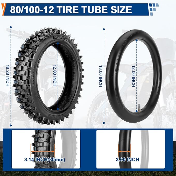 Rear 80/100-12 3.00-12 Dirt Bike Tire and Inner Tube for Tuttio Soleil01 Honda XR70 CRF70 CRF110 KLX110 PW80 TTR90 DRZ110 SSR 125cc 110cc Dirt Bike Off Road Motocross Parts