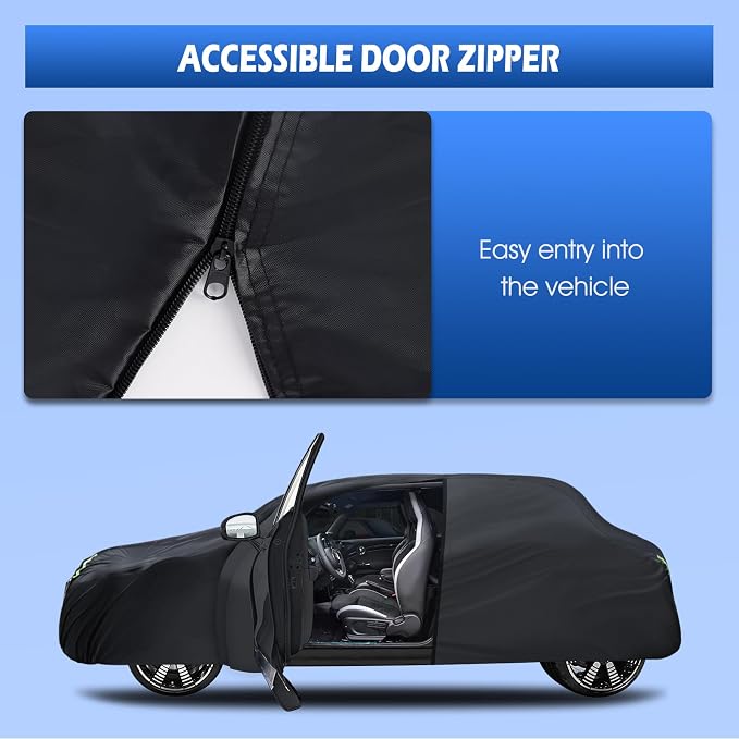 6 Layers Car Cover Waterproof All Weather for Automobiles, Size A1 Universal Fit for Nissan Versa, Kia Rio, Hyundai Accent, Audi TT, Porsche 718, BMW Z4, etc (UP to 177 inch)