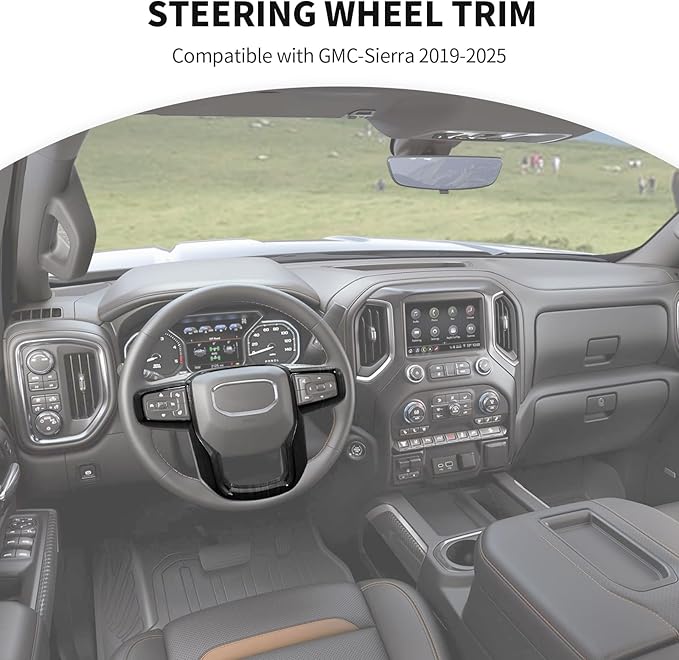 JeCar Steering Wheel Trim Cover Compatible with GMC Sierra 1500 2019-2025, for GMC Sierra 2500HD/3500HD 2020-2024, for GMC Yukon 2021-2024, Black Wood Grain