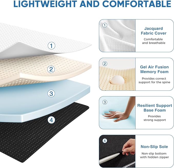 Folding Memory Foam Pads, 4" Tri-Fold Full Topper with Washable Cover, Non-Slip Portable Guest Floor Bed for Travel Camping