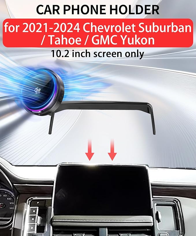 Qi2.2 25W Magnetic Car Mount Charger for Chevrolet Suburban/Tahoe/GMC Yukon 2021 2022 2023 2024 Accessories, for Fast Charging Cell Phone Holder 10.2 Inch Screen Fixed Clip with Cooling Fan