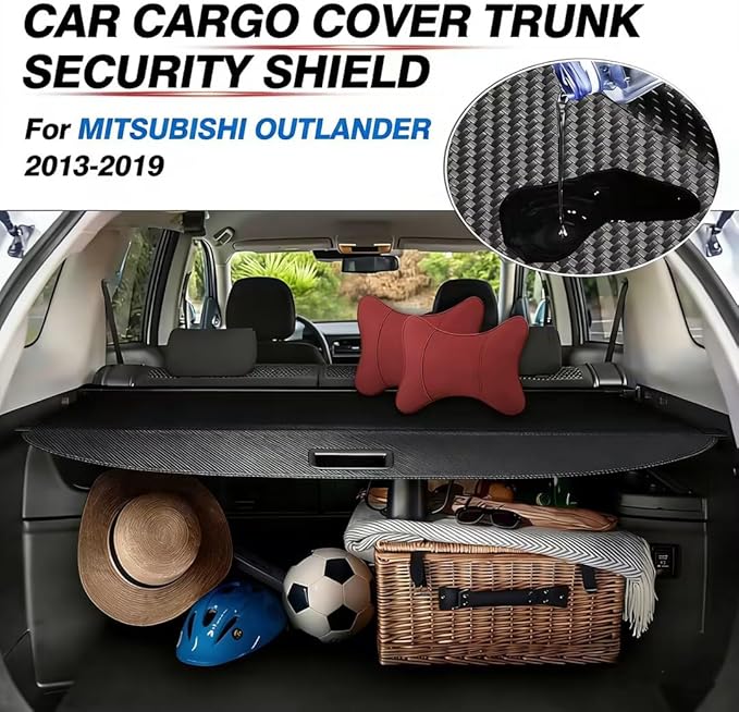 Powerty Retractable Cargo Cover for Mitsubishi Outlander 2013-2019 (Manual Liftgate), Canvas Trunk Cover Privacy Screen Rear Security Shade for Outlander Accessories(Not for Electric Liftgate)