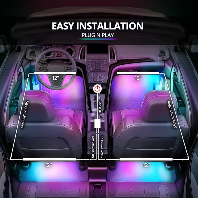 DreamColor Interior & Underglow RGB-IC LED Chasing Lights Bundle Kit with APP & Remote, Neon Accent Under Dash Lights for Car Accessories, Ambient Music Modes, 8PCS Flexible Light Strips