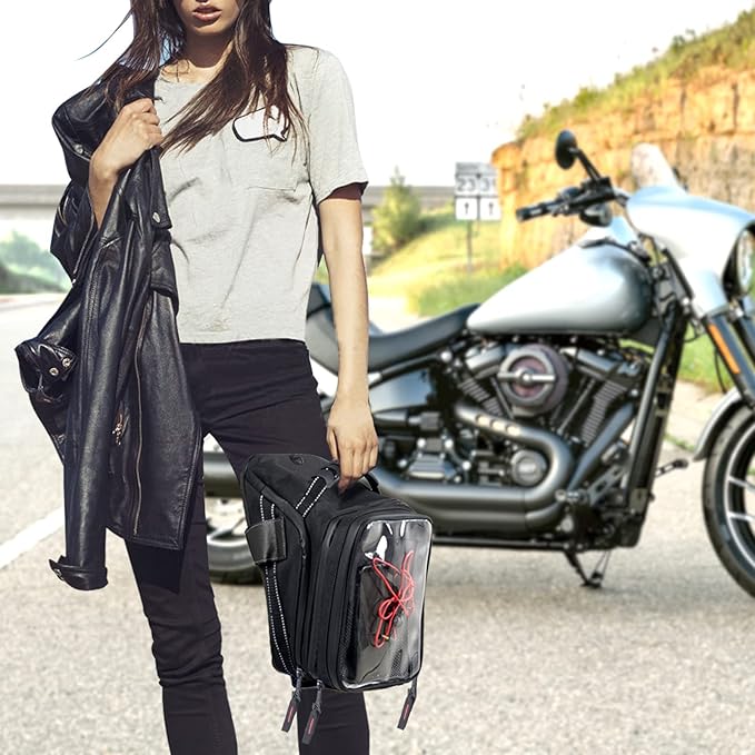 Motorcycle Tank Bag w/Strap Storage Bag Compatible with Honda Yamaha Suzuki Kawasaki Harley Water Resistant (Black)