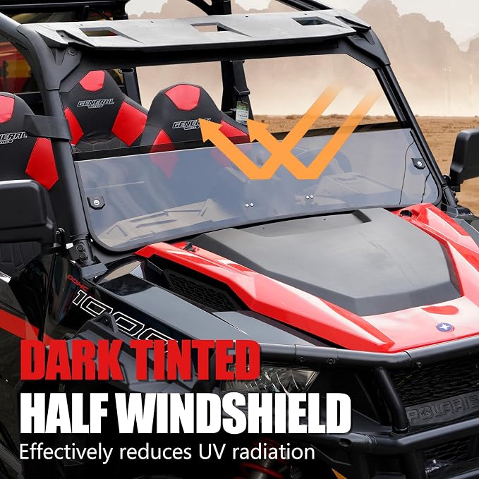 A & UTV PRO Front Dark Tinted Half Windshield for Polaris General 1000 / General 4 1000 / General XP 1000 / General XP 4 1000 2016-2025 , Hard Coated Vented Window Windscreen Accessories, 1PC