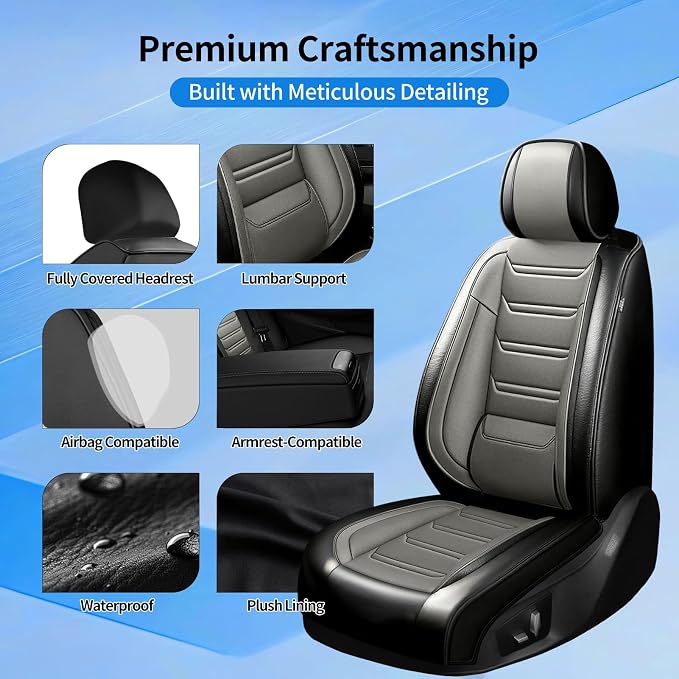 Fit XT4 Car Seat Covers for Select Cadillac XT4 2019-2026 - Premium Full Coverage Leather, Airbag Compatible & Scratch-Resistant, Waterproof & All Weather Seat Protector, Full Set, Black+Gray