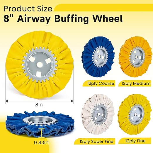 8" Airway Buffing Wheel, 4 Pcs Wheel Polishing Kit in Diameter 5/8" in Arbor Hole, Aluminum Polishing kit Used On Angle Grinder for Metal, Car, Wood