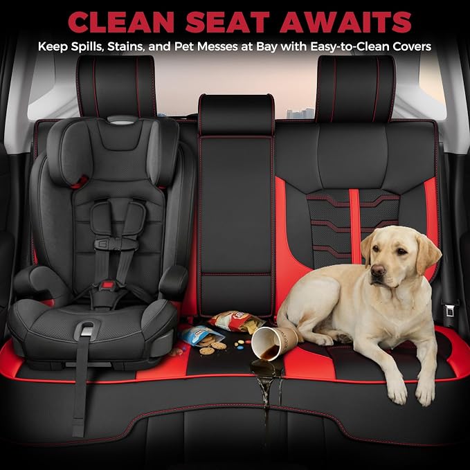 FREESOO Seat Covers for Subaru Outback Forester Crosstrek 2014-2026 Full Set, Waterproof Breathable Leather, Airbag Compatible, Easy Install, BlackRed