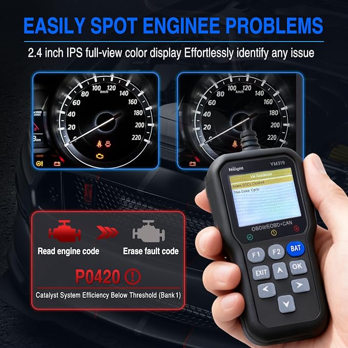 Nilight YM319 Professional OBD2 Scanner Car Diagnostic Tool - 2.4” IPS Full-View Color Screen Code Reader - Live Data Graphing, Battery Test for All 1996 & Newer Cars
