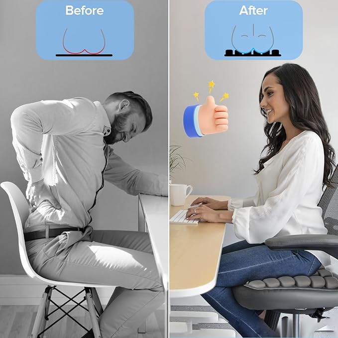 Sondour Travel Seat Cushion, Airplane Cushion Long Flight, Airplane Gadgets Inflatable Seat Cushions, Portable Airline Cushion With Air Pump, Wheelchair Cushions; Pressure Relief Seat Cushion - Grey