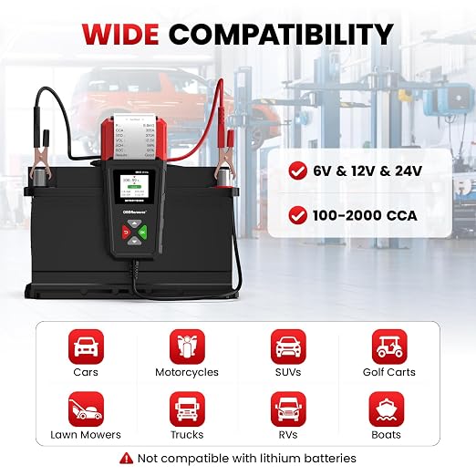 OBDResource BM550 Ultra Car Battery Tester with Printer 100-2000 CCA Load Capacity for 6V 12V 24V Batteries,Automotive Digital Battery Analyzer for Truck, Boat, RV, Marine Vehicle and More