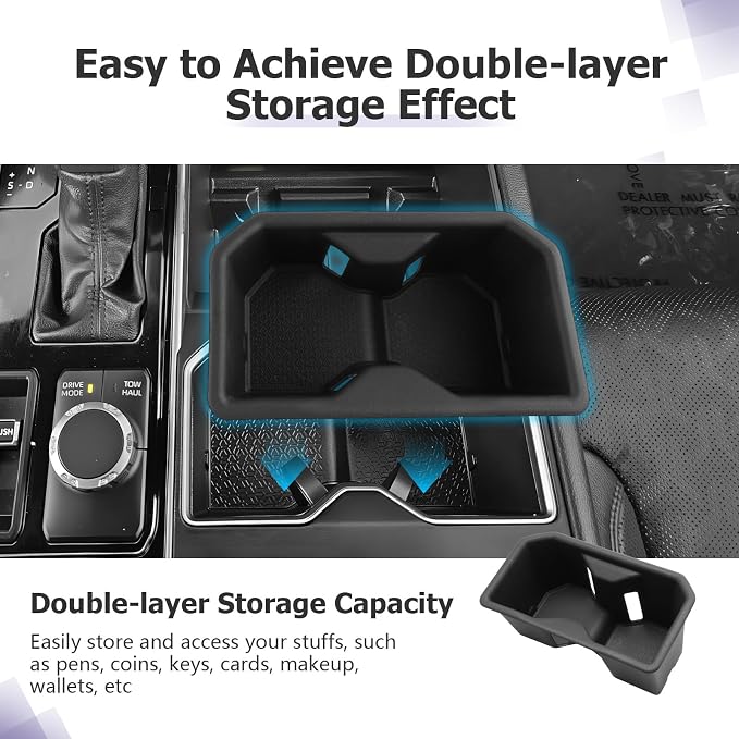 LUWU 2025 Tundra Center Console Cup Holder Compatible With 2022 2023 2024 2025 Toyota Tundra Interior Accessories TPE Cup Holder Insert