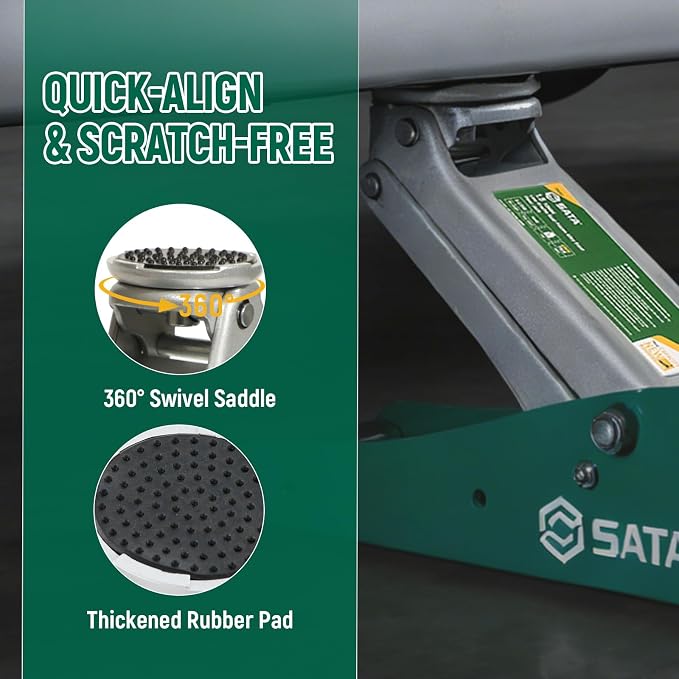SATA 1.5-Ton (3,300 lb) Aluminum & Steel Hybrid Jack, Portable Design with Dual-Piston Quick Lift Pump, Tested for 1.5X Overload for Ultimate Safety