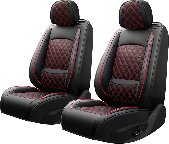Fit Expedition Car Seat Covers for Ford Expedition 2011-2025 2026(Only 5-Seat Version) - Luxury Leather, All-Weather Seat Cushions, Waterproof, Airbag Compatible, 2 Front Seats Only (Redline)