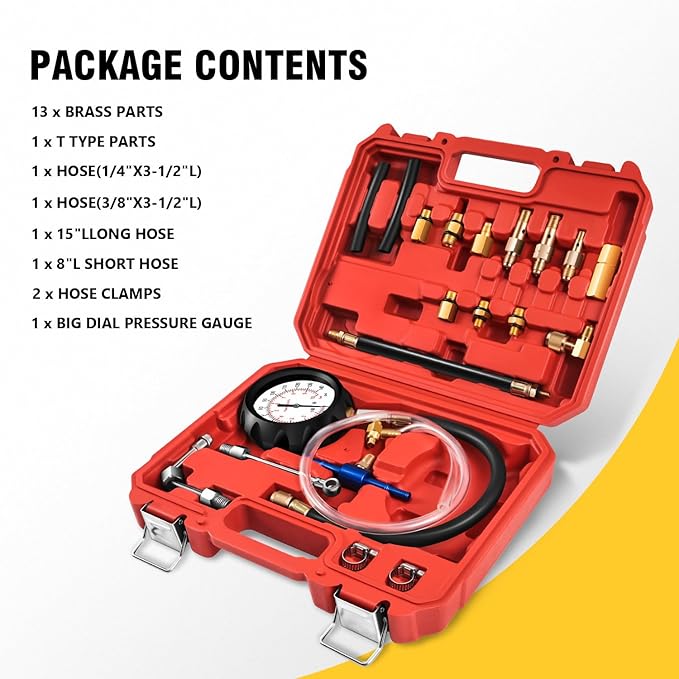 DNA Motoring Auto Fuel Pressure Gauge Tester Kit Oil Combustion Spraying Pressure Meter Tool Set for Trucks Cars Motorcycles, TOOLS-00338