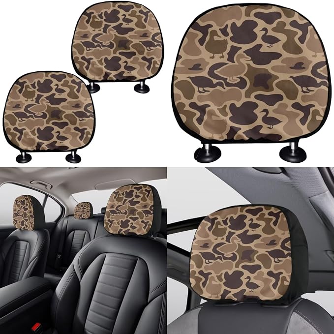 KEIAHUAN Duck Camo Hunting 11 Piece Car Seat Covers Full Set for Men Steering Wheel Cover Car Coasters Handbrake and Gear Shift Knob Cover/Headrest Cover for Sedan Truck Van