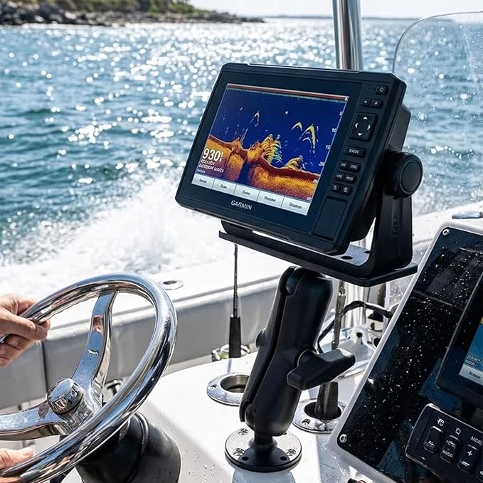 xik 1.5" Ball Medium Arm Fish Finder Mount, Aluminum Alloy Marine Electronic Mount, Round Base with 1.5 inches / 38mm / C Size Ball Adapters, Compatible with Garmin, Lowrance, Humminbird and More