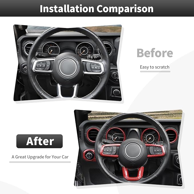 21PCS Red Carbon Fiber Interior Trim Kits Fit for 2018-2023 Jeep Wrangler JL JLU & Gladiator JT 4Door Interior Decor Accessories Dashboard Headlight Switch Roof Speaker Inner Door Bowl Steering Button