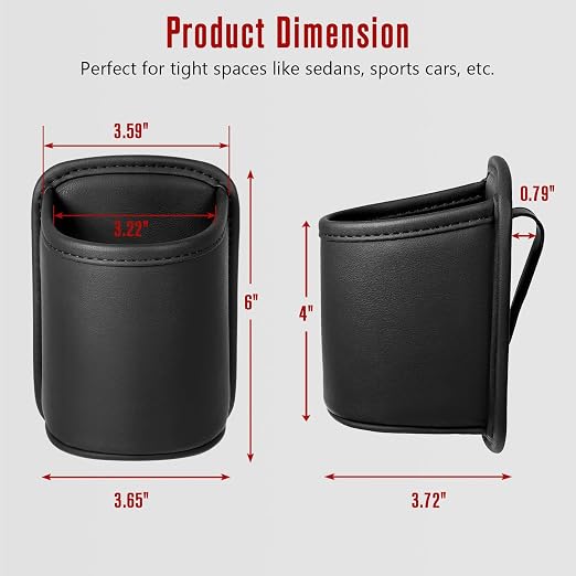 Standard Car Cup Holder Organizer (2-Pack) & Leather Clip on Car Trash Can with Removable Leakproof Liner (1-Pack)