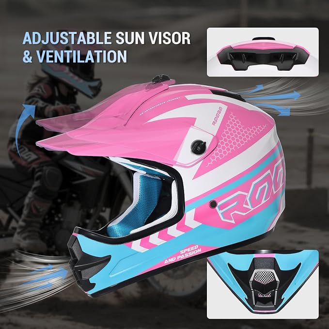 Youth Dirt Bike Helmet DOT Approved, Kids Motocross Full Face Helmet with Adjustable Goggles Riding Gloves & Storage Bag, Off-Road Sport Gear Set for Boys Girls ATV UTV