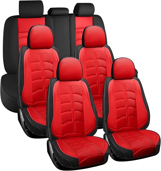 Car Seat Cover 7 Seats for Toyota Highlander 2001-2026, Durable Wear Resistant Waterproof Seat Cover, Breathable No Odor Premium Leather Vehicle Interior Accessories.(7 Standard,Red)