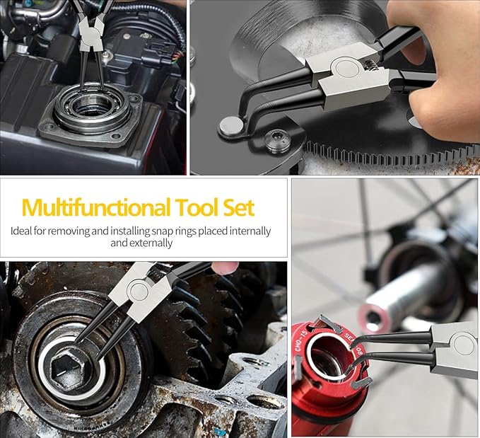 Snap Ring Pliers Set, 4pcs 7" Internal/External Circlip Pliers Kit with Straight/Bent Jaw, Heavy Duty Precision Spring Loaded Pliers for Ring Remover Retaining and Remove Hoses, Gaskets