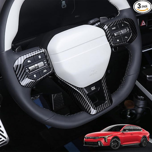 Car Steering Wheel Covers Steering Wheel Button Panel, Protection Frame Molding Trim, Steering Wheel Cover for KIA K4 GT 2024-2026 Accessories (Carbon Fiber Pattern)