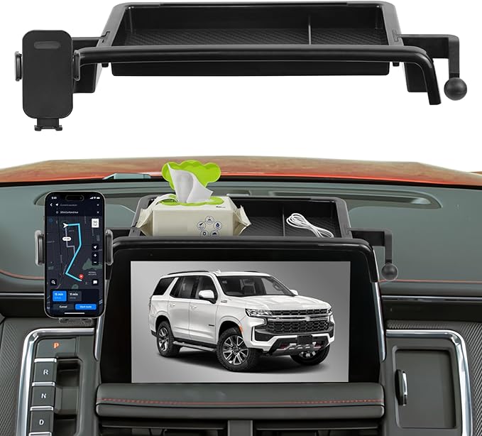 Car Phone Holder Compatible with Chevy Suburban Tahoe/GMC Yukon 2021-2024 Accessories 10.2-Inch Screen Fixed Clip, Cell Phone Mount with Dash Center Console Organizer Hands-Free 360° Rotation