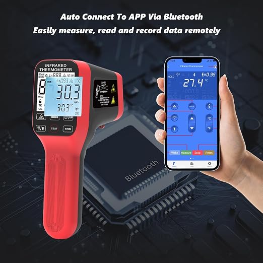 -58°F to 2912°F Infrared Thermometer Gun, Non Contact Digital Laser Thermometer with Bluetooth,for Cooking, Pizza Oven, Engine, USB Rechargeable