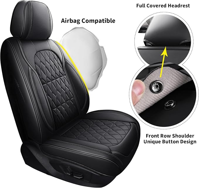 Aierxuan Waterproof Leather Car Seat Covers Full Coverage Universal Fit Honda Civic Toyota Highlander Camry Ford Fusion Kia Soul Nissan Mazda Acura TXL RDX(Full Set, Black)