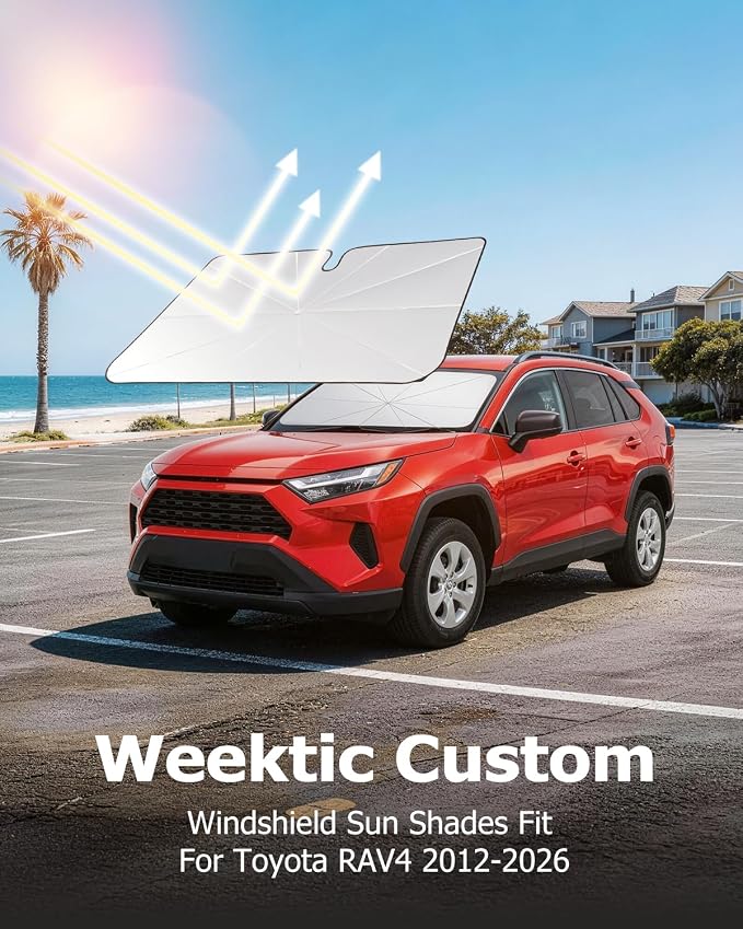 Weektic Custom Windshield Sun Shade Umbrella for Toyota RAV4 2013-2026, [Double Thickened Ice Crystal Coating] Sun & Heat Protection, Keep Vehicle Cool & Protect Interior