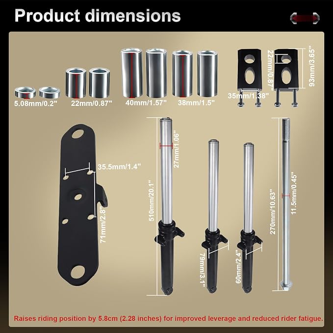 Mini Bike Front Fork Suspension & 7/8" Handlebar Riser Kit fit for Coleman CT100U for Monster Mega Moto MMB80 MMB105 80cc 105cc Motovox MBX10 MBX11 for Baja DB30 GMB100 TrailMaster Storm 200