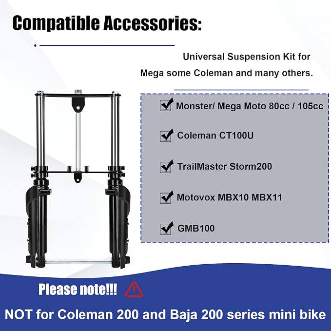 Mini Bike Suspension Kit-Mini Bike Front Fork Suspension Kit Replacement for Coleman CT100U/TrailMaster Storm 200/GMB100,Universal,Small Motorcycle Shock Absorber Fork Frame Upgrade Kit(Black)