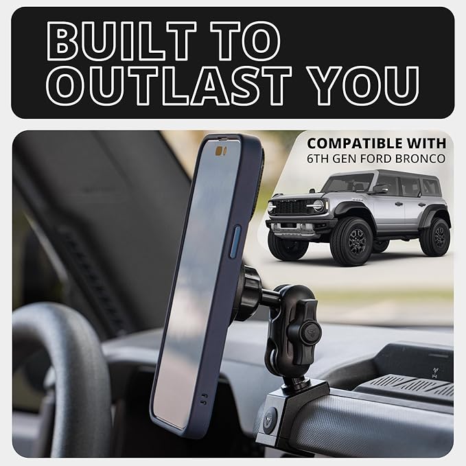 Tackform LINK Phone Mount with Top Dash Clip - Compatible with 2021-2025 Ford Bronco | Aluminum | Zero Slip, Anti-Scratch | Universal Magnetic Phone Holder | 2" Arm | Purple | (NOT MAGSAFE Compatible)